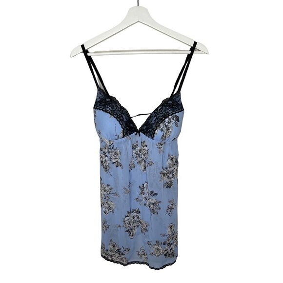 Apt 9 Nightgown Womens Medium Babydoll Chemise Blue Floral Sheer Lace Trim Sleep - Picture 1 of 11